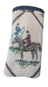 English Horse Sunglass Case Eyeglass Embroidered Equestrian Tapestry Padded - Picture 1 of 3