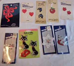Menge 9 meist Vintage Aufnäher Applikationen Katzen Herzen Delfine Schleifen Wurmiger Apfel - Bild 1 von 8