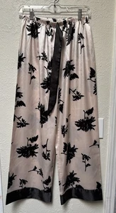 Unbranded Satin Floral Pajama Sleep Pants Women's SZ L Black Floral Blush Pink - Picture 1 of 5