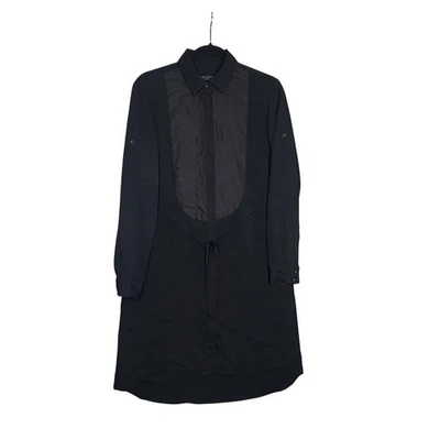 Rag & Bone Black Tuxedo Front Shirt Dress Long Sleeve Tie Waist Midi Size 4 - Image 1 of 4