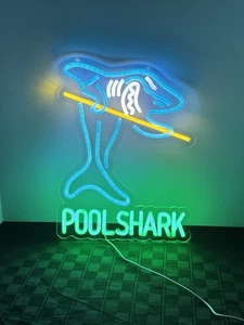 Pool Shark Billiards LED Light Sign 15”x11" Lamp For Man Cave Bar - Picture 1 of 2