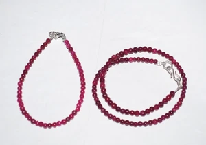 Bracciale Argento Sterling 925 Pietra Preziosa Tinta Rubino Rosso Naturale Collana Fatta a Mano - Foto 1 di 14