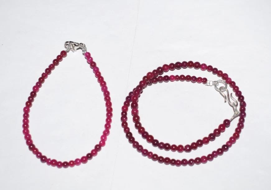 925 Sterling Silver Bracelet Natural Red Ruby Dyed Gemstone Handmade Necklace - Image 1 of 4