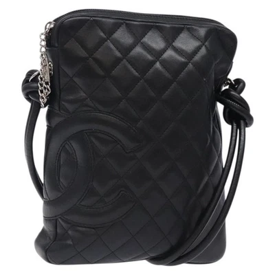 CHANEL Medium Pochette Shoulder Bag Cambon Line Leather Black Silver Auth fm4781 - Image 1 of 4