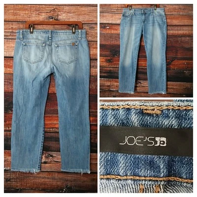 Joe's Vintage Y2K Jeans Size 29 Roxy Relaxed Raw Hem Crop Mid Rise Blue Denim  - Image 1 of 4