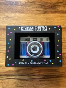 NEW IN BOX Holga Retro 135FC 35mm Film Camera with Flash Red White & Blue Colors - Picture 1 of 4