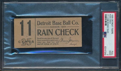 1905 DETROIT TIGERS TICKET - TY COBB'S ROOKIE YR PSA 2 GOOD HOF RARE POP 1 - Image 1 of 2