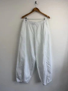 Grizas Trousers Size XL White 100% Linen Barrel Wide Leg Elasticated Waist - Picture 1 of 8