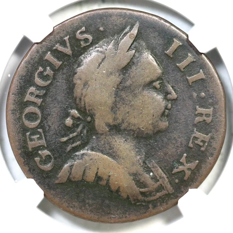 1775 V 4-75A NGC VF 20 Machin's Mills Halfpenny Colonial Coin 1/2p Cover