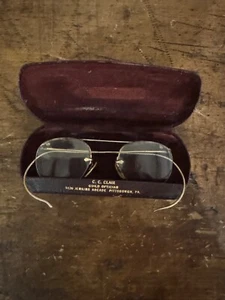 Antique 12K Wire Frame Eyeglasses 1/10 GF Victorian Aviator Flexible Arm Case - Picture 1 of 6