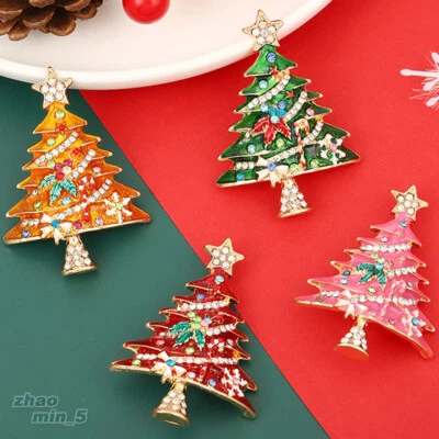 Broche de árbol de Navidad de cristal broches de diamantes de imitación tono dorado joyas regalos Foto 1 de 4