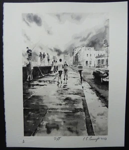 Serigrafía de La Habana #1 Cuba firmada por el artista cubano LUIS E. CAMEJO/pesca malecón - Imagen 1 de 5