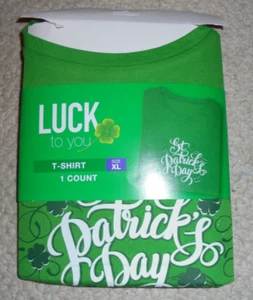 St. Patrick's Day Green Short-Sleeve T-Shirt 100% Cotton with clover size XL, L - Picture 1 of 6