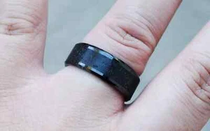 Engraved Tungsten Black Ceramic Lava Stone Rock Inlay Wedding Band Ring - 8mm - Picture 1 of 3