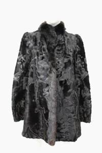 EXCELLENT BLACK GOAT & MUSKRAT FUR JACKET COAT WOMEN WOMAN SIZE 4 SMALL - Picture 1 of 4