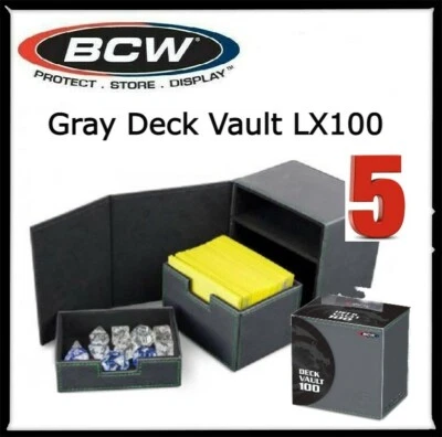 5 fundas BCW Deck GRIS LX 100 tarjetas de juego almacenamiento con bandejas y cajas extraíbles NUEVO Foto 1 de 3