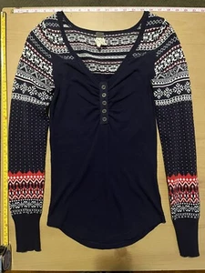 Neu ohne Etikett we the free Thermo XS dunkelblau Fair Isle Henly Bündchen Weihnachtspullover - Bild 1 von 6
