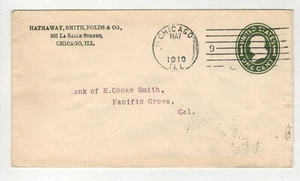 1910 CHICAGO ILLINOIS "9" STRAIGHTLINE U90 BEN FRANKLIN ENV & PACIFIC GROVE FLAG - Picture 1 of 2