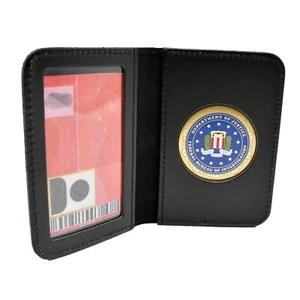 FBI Medallion Leather ID Card Case Contractor License Credit Holder Perfect Fit - Picture 1 of 3