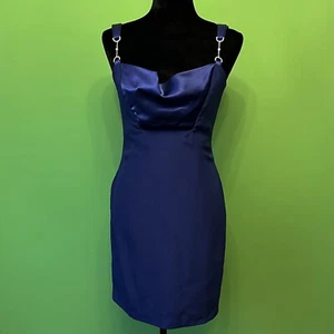 Fashion 1001 Nights Blue Cocktail Cowl Neck Dress, Size 5/6 - Picture 1 of 5
