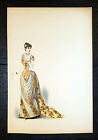 Mode Fashion Dress Kleid Gelb Yellow Original Lithografie 1870 Korsett Corsage