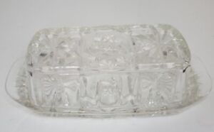 Vintage Anchor Hocking Clear Prescut Star Of David Butter Dish w/Lid - Excellent