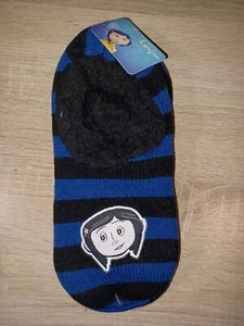 Coraline Black & Blue Stripe Cozy Slipper Socks NEW /w Tags OSFM Bioworld - Picture 1 of 4