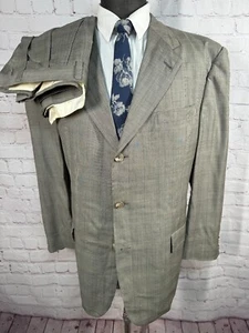HART SCHAFFNER MARX Mens Brown GLEN PLAID Pleated 2pc Suit 44L Jacket 38x29 Pant - Picture 1 of 14