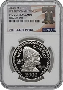 2000 LEIF ERICSON Silver Dollar PF70 NGC💥FLAWLESS QUALITY💥 - Picture 1 of 5
