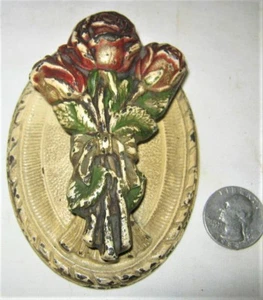 ANTIQUE HUBLEY # 626 ARCHITECTURAL 3 ROSES CAST IRON DOOR KNOCKER HOME DOOR BELL - Picture 1 of 9