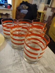 (6) Vintage Burnt Orange And White 5" Highball Entertainment Time 6 Glasses - Picture 1 of 13
