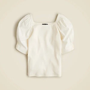 Vintage rib top with cotton poplin puff sleeves XL Ivory - Picture 1 of 6