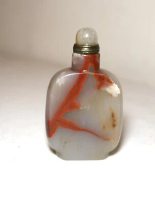 vintage Chinese hand carved agate stone bronze snuff bottle sculpture trinket  - Image 1 of 4