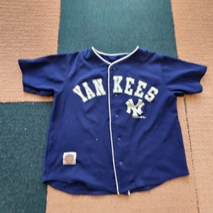 As Is* MLB New York Yankees Kids Large Jersey Shirt Blue 1990 Button Vintage X4a - Picture 1 of 7