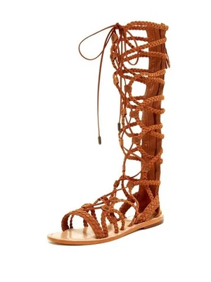 Sandalias planas Schutz Krista de cuero marrón caramelo con cordones trenzadas Gladiador Foto 1 de 3