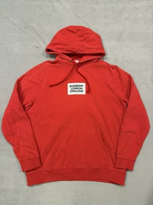 Burberry London Box Logo Hoodie Sweatshirt Red Cotton Made Portugal Mens Size XL Foto 1 de 4