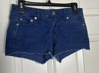 Pantalones Cortos Anerican Eagle Para Mujer Y2K Micro Mini Pana Talla 0 Azul Verano Tiro Bajo Foto 1 de 4
