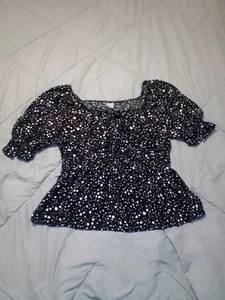 No Boundaries Black & White Heart Polka Dots Size 15/17 Blouse Top Women Junior - Picture 1 of 9