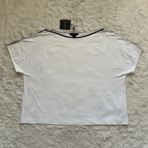 St. John Top Boatneck Short Sleeve Blouse White Black Trim Sz XL NWT New - Picture 1 of 8