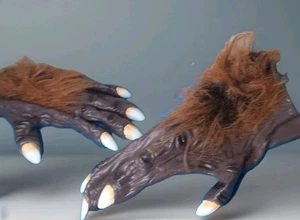 VTG Halloween Wear Wolf Paws Latex Hairy Hands Mask Seasons Costume Midnight  - Picture 1 of 11