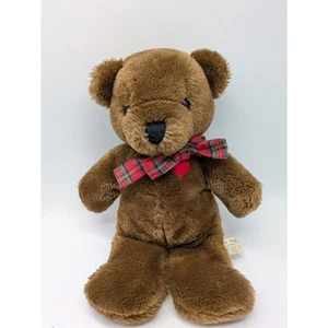 Vintage 1983 Dakin Baby Things brauner Teddybär Plüsch 12 Zoll rotes Herz karierte Schleife - Bild 1 von 9