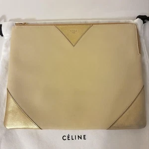 CELINE Phoebe Philo Beige Leder Clutch Tasche Metallic Eckdetail Reißverschluss - Bild 1 von 24
