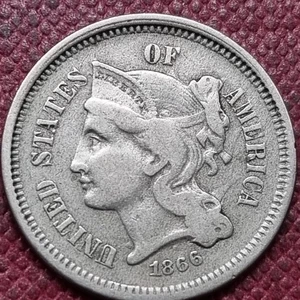 1866 Three Cent Piece 3c Nickel Circulated #96666 - Picture 1 of 2