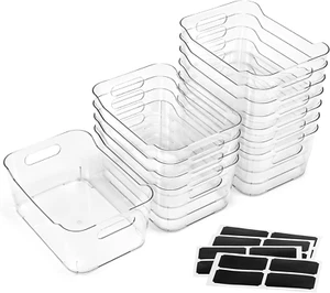 12 Pcs Multi-Use Clear Plastic Storage Bin + Label for Home Kitchen Organization - Picture 1 of 12