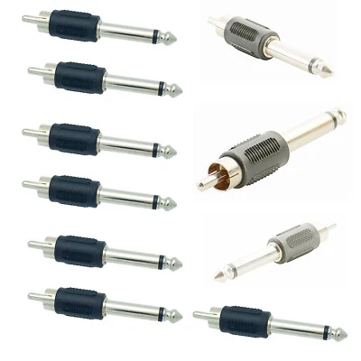 10x 6.35mm 1/4" Mono TS to RCA Phono Male Guitar Microphone Mic Audio Connector - Image 1 of 4
