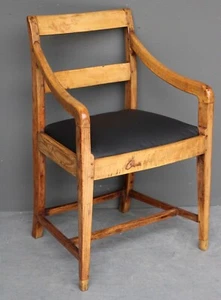 Rare antique Empire provincial blond birch desk armchair leather chair seat 1810 - Picture 1 of 12