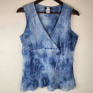 Womens Y2K Babydoll Tank Top Size XL Blue Stretch Ruffle Sequin Bow Fairycore - Picture 1 of 12