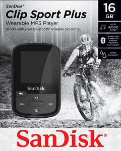 SanDisk Sansa Clip Sport Plus Black 16GB MP3 Bluetooth Player FM Radio 