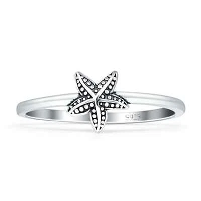 Mermaid Starfish Oxidized Ring 925 Sterling Silver Size 7mm - Image 1 of 4