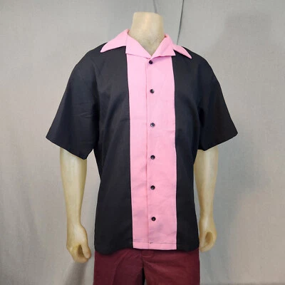 Vintage Tutti Black Pink Bowling Shirt LARGE USA Collar Columbia College Alumni - Image 1 of 4